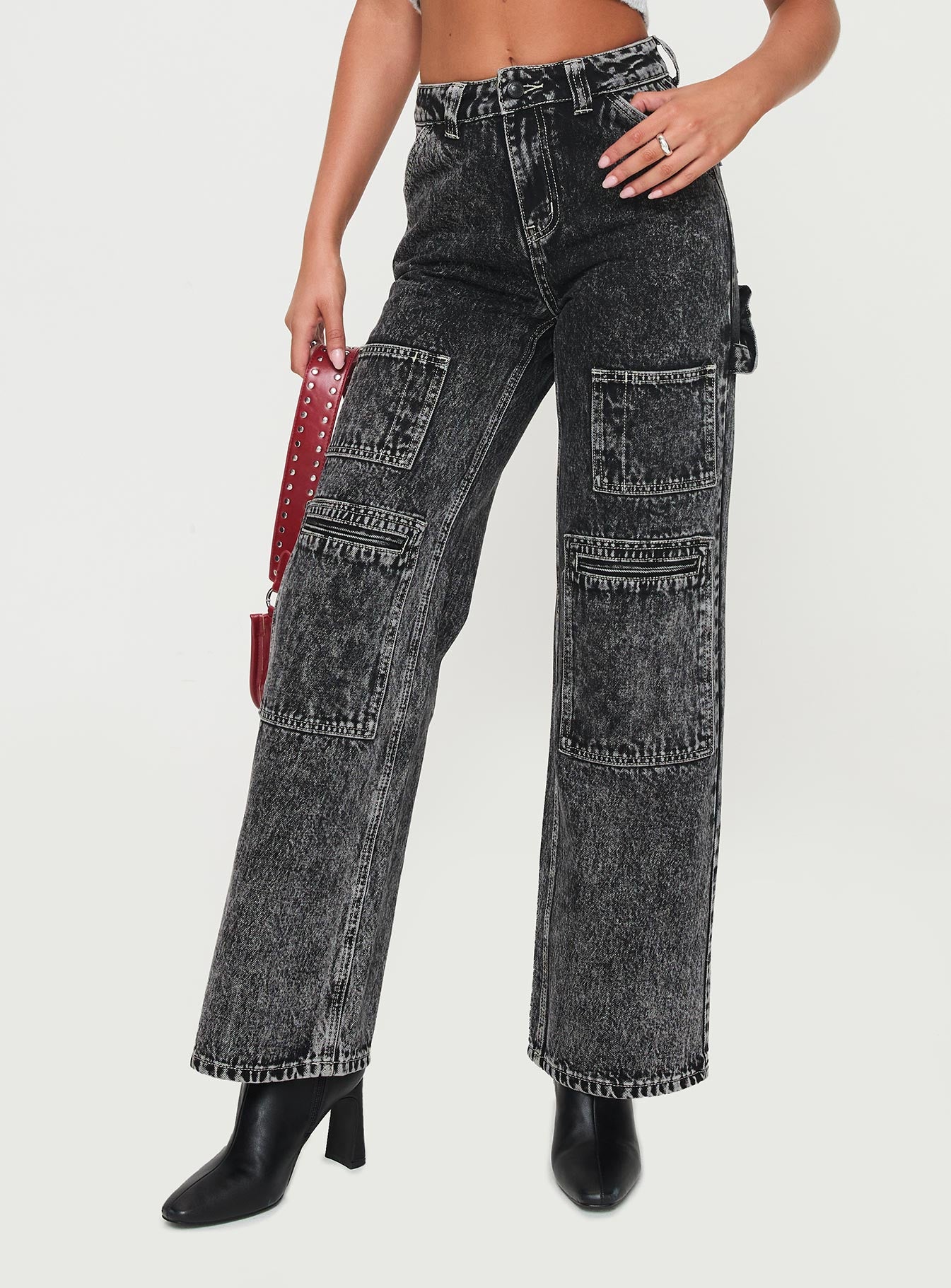 Malachie high rise jeans black acid wash