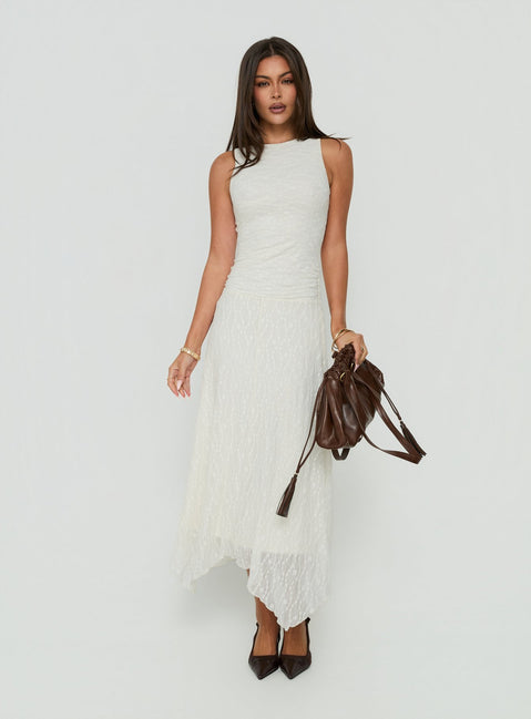 Enzina Lace Hanky Hem Maxi Dress Cream