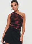 One shoulder top Ruched sides, mesh material, tie dye print Good stretch, unlined  Princess Polly Lower Impact