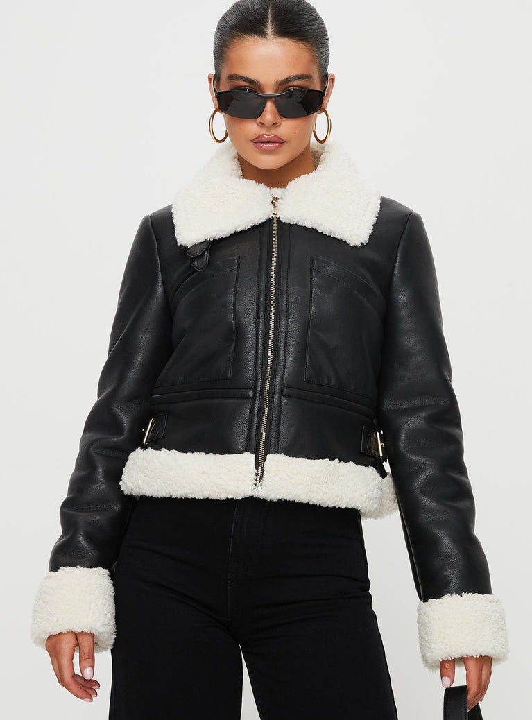 Mayella Shearling Faux Leather Jacket Black