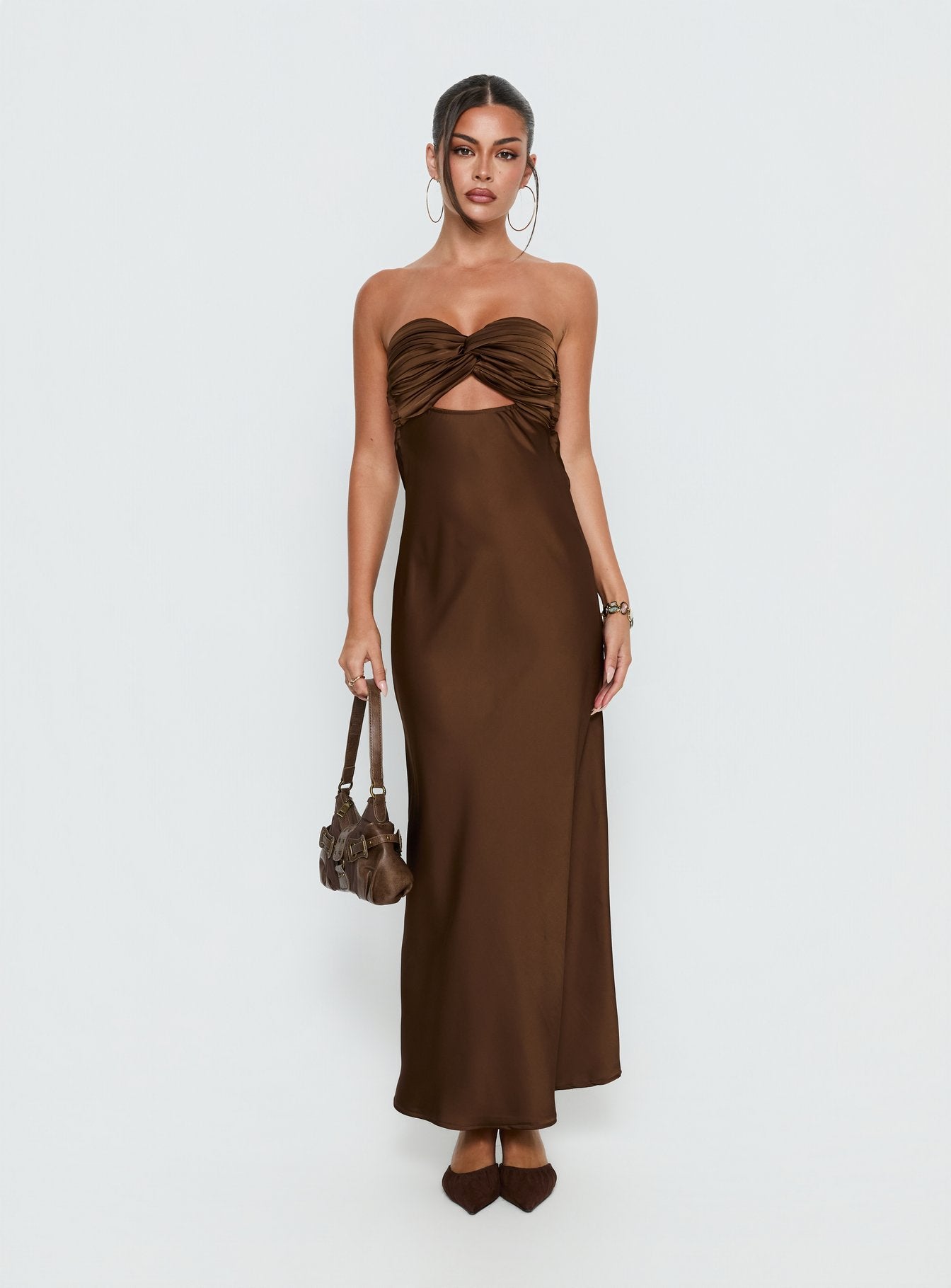 Faviola Strapless Maxi Dress | Chocolate | Womens | Princess Polly Lower Impact Faviola Strapless Maxi Dress | Chocolate | Womens | Princess Polly Lower Impact