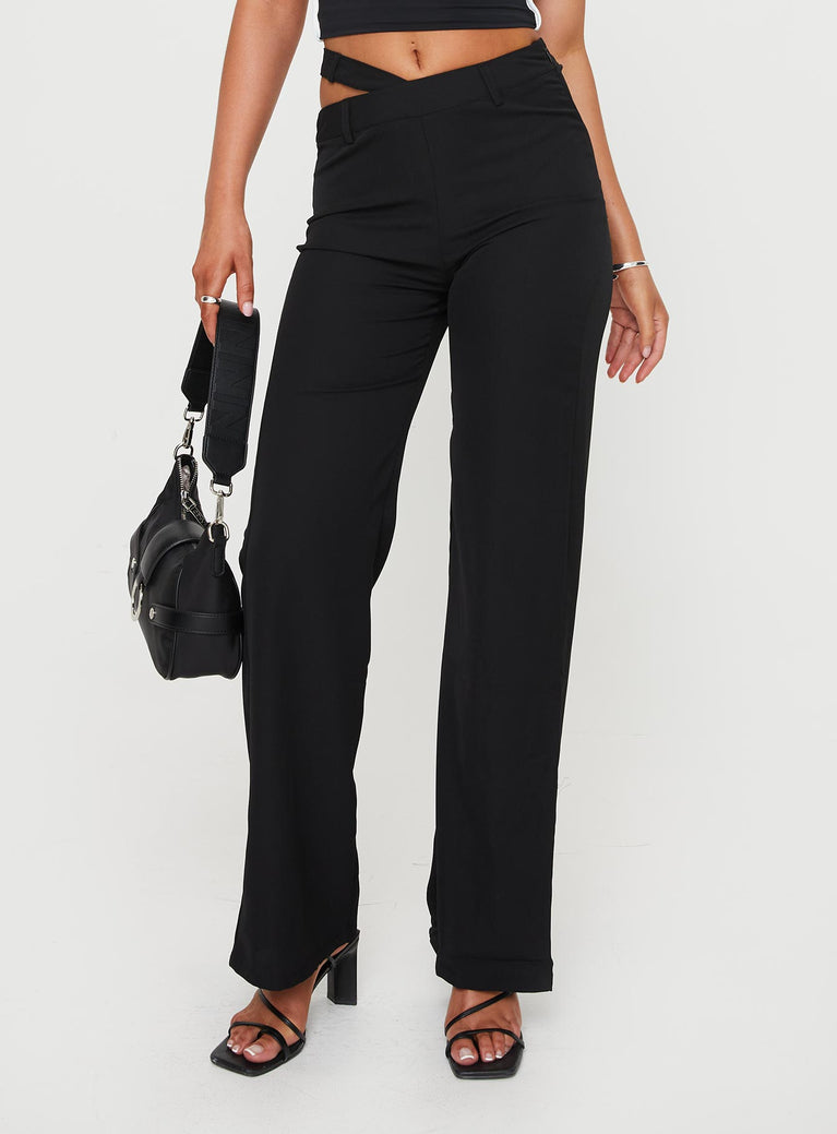 Petite Black Contrast Waistband High Waisted Trousers | New Look