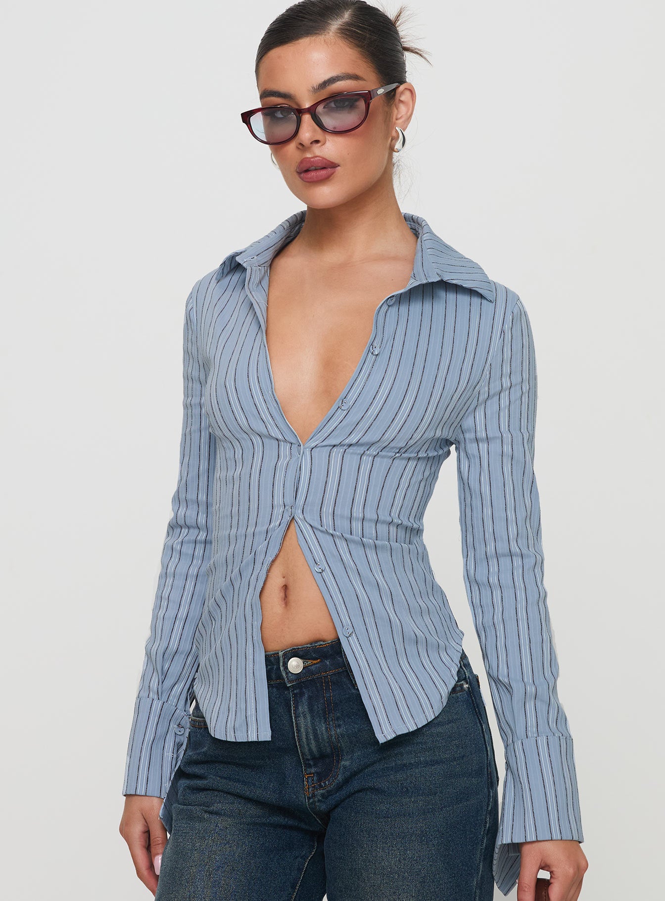 Madlin Long Sleeve Top Blue Stripe | Princess Polly