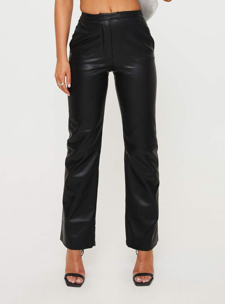 Faux Leather Low Rise Pant in Black