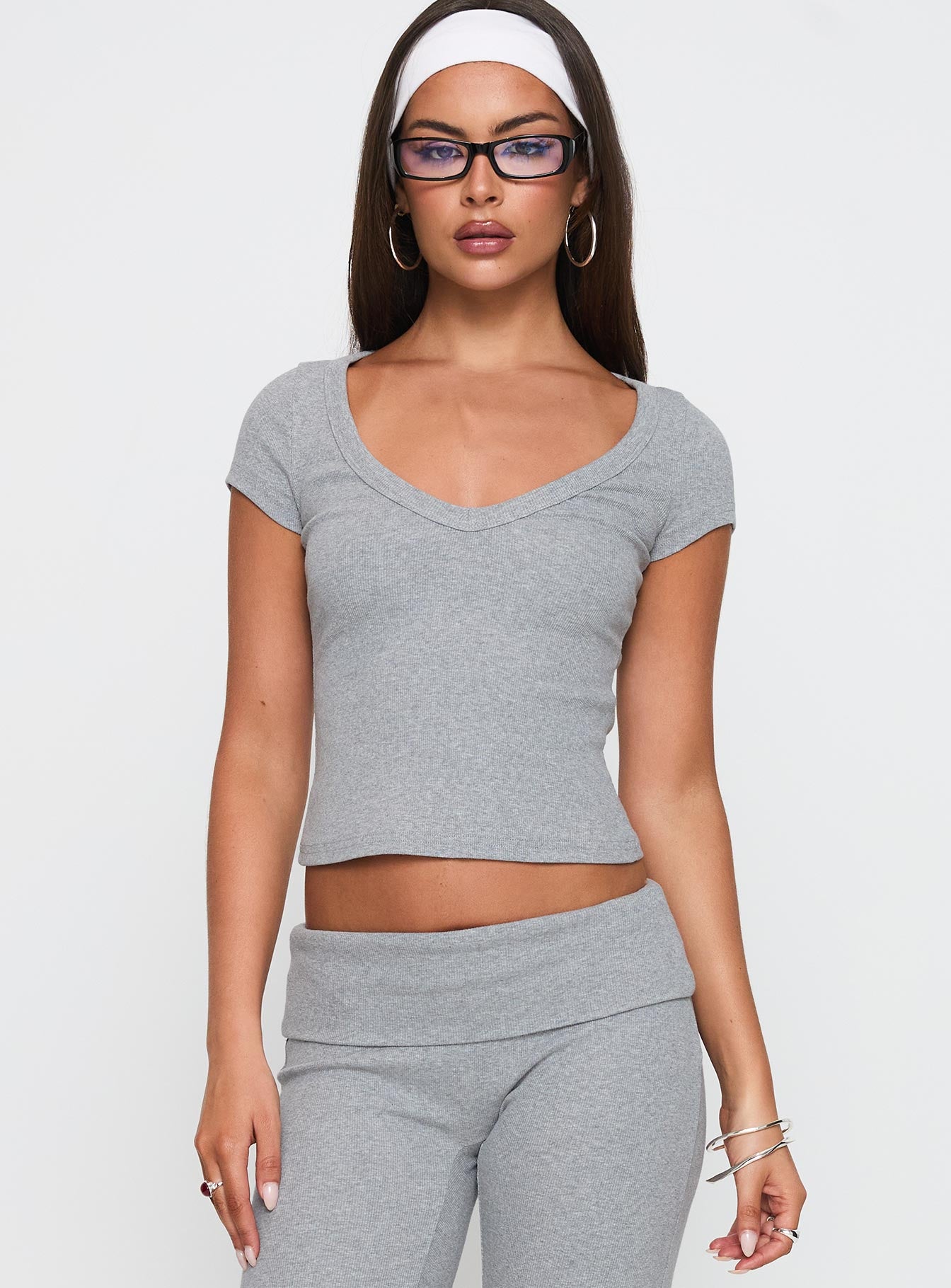 Lovely Day V Neck Top Grey Marle | Princess Polly