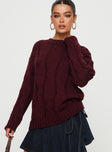 Alfey Cable Knit Sweater Burgundy Princess Polly  long 