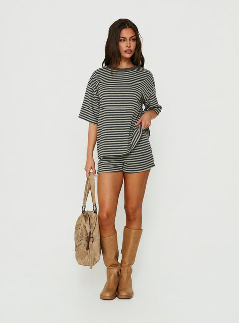 Selvina Terry Towelling Shorts Grey Stripe