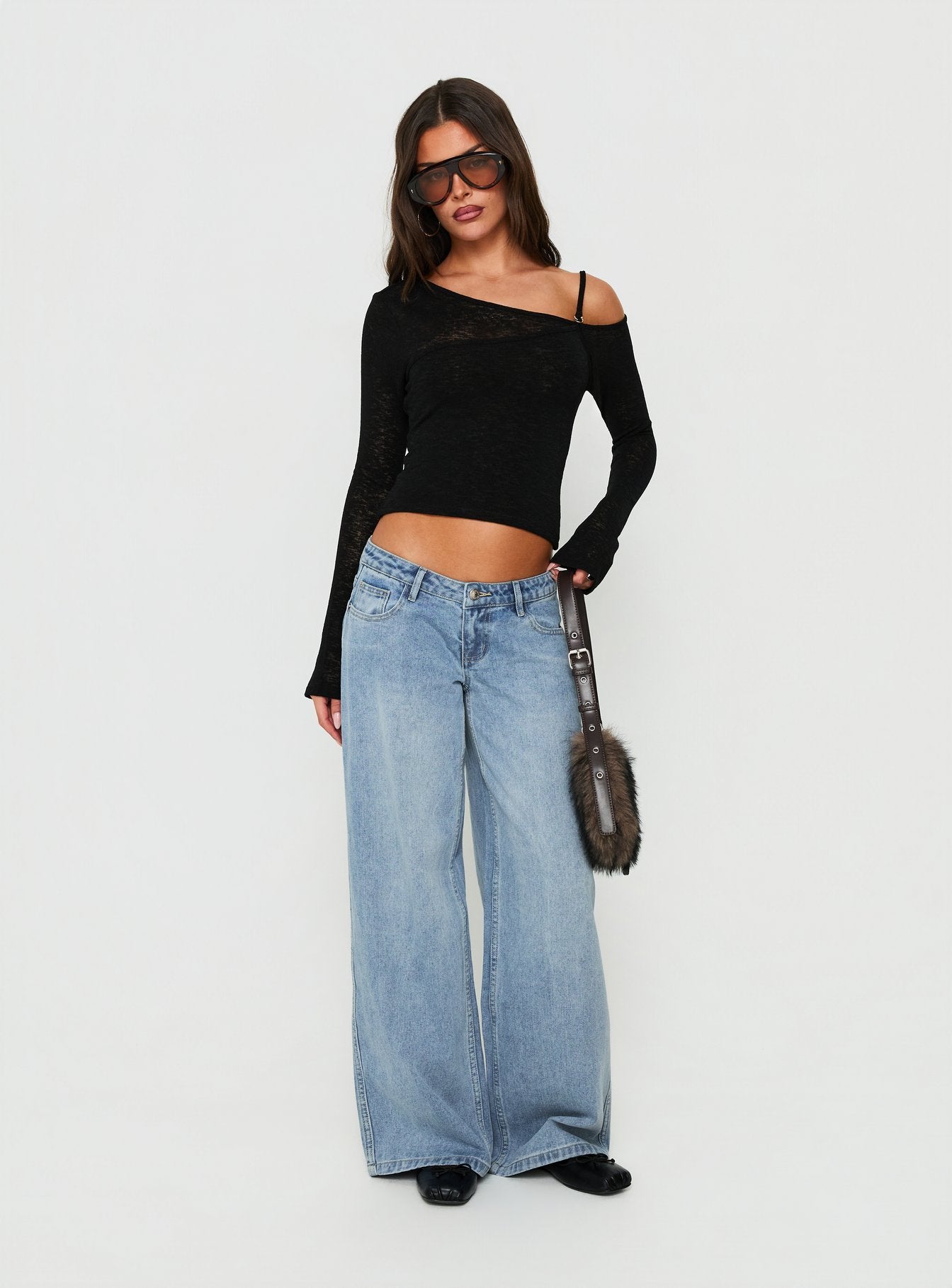 Rosca Layered Long Sleeve Top Black