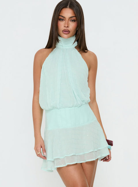 Isamira Halter Pleat Mini Dress | Jelly Mint | Womens