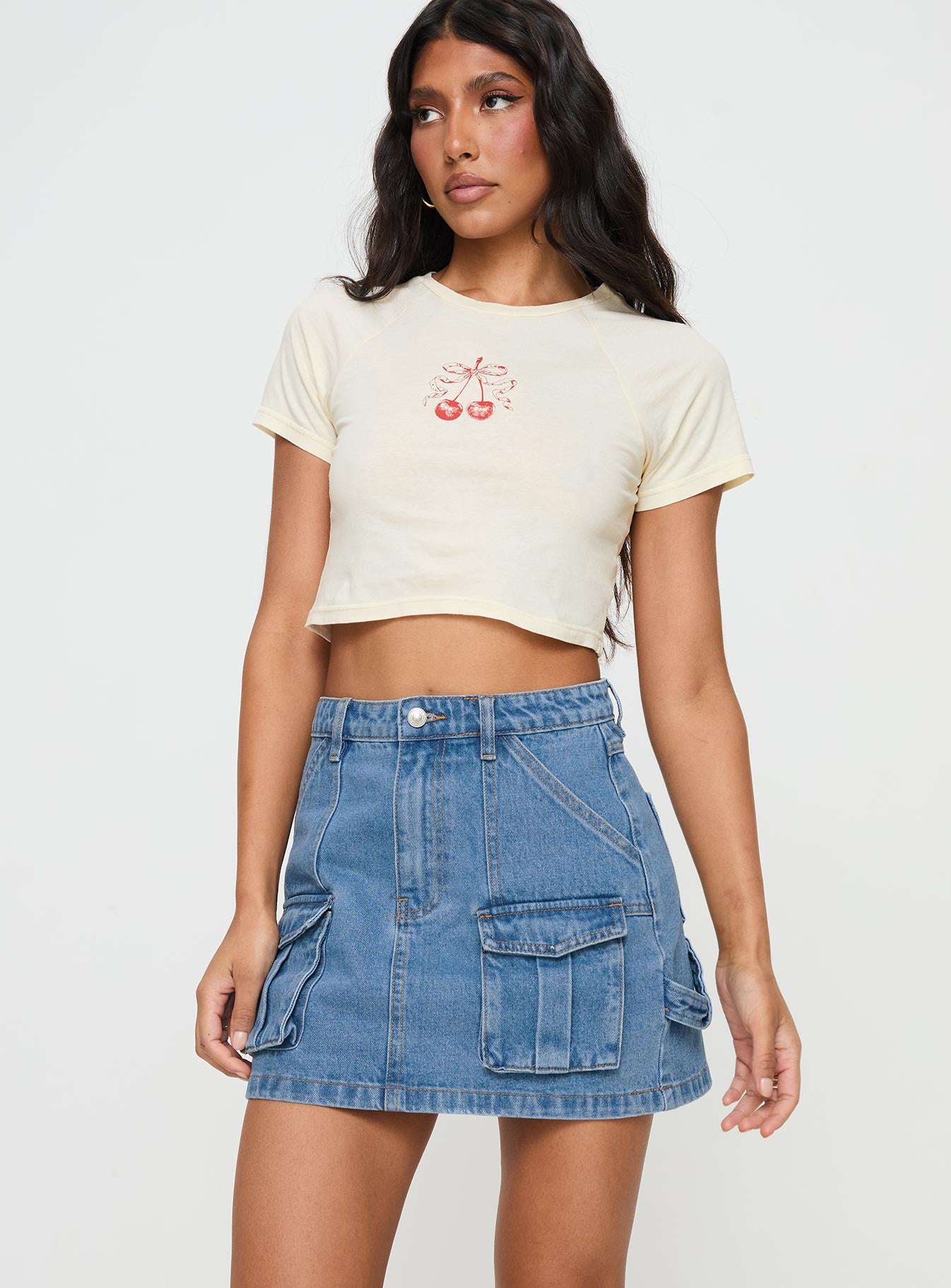 Chillders denim mini skirt mid wash