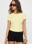 Princess Polly Short Sleeves Crew Neck  Baseline Rib Tee Yellow