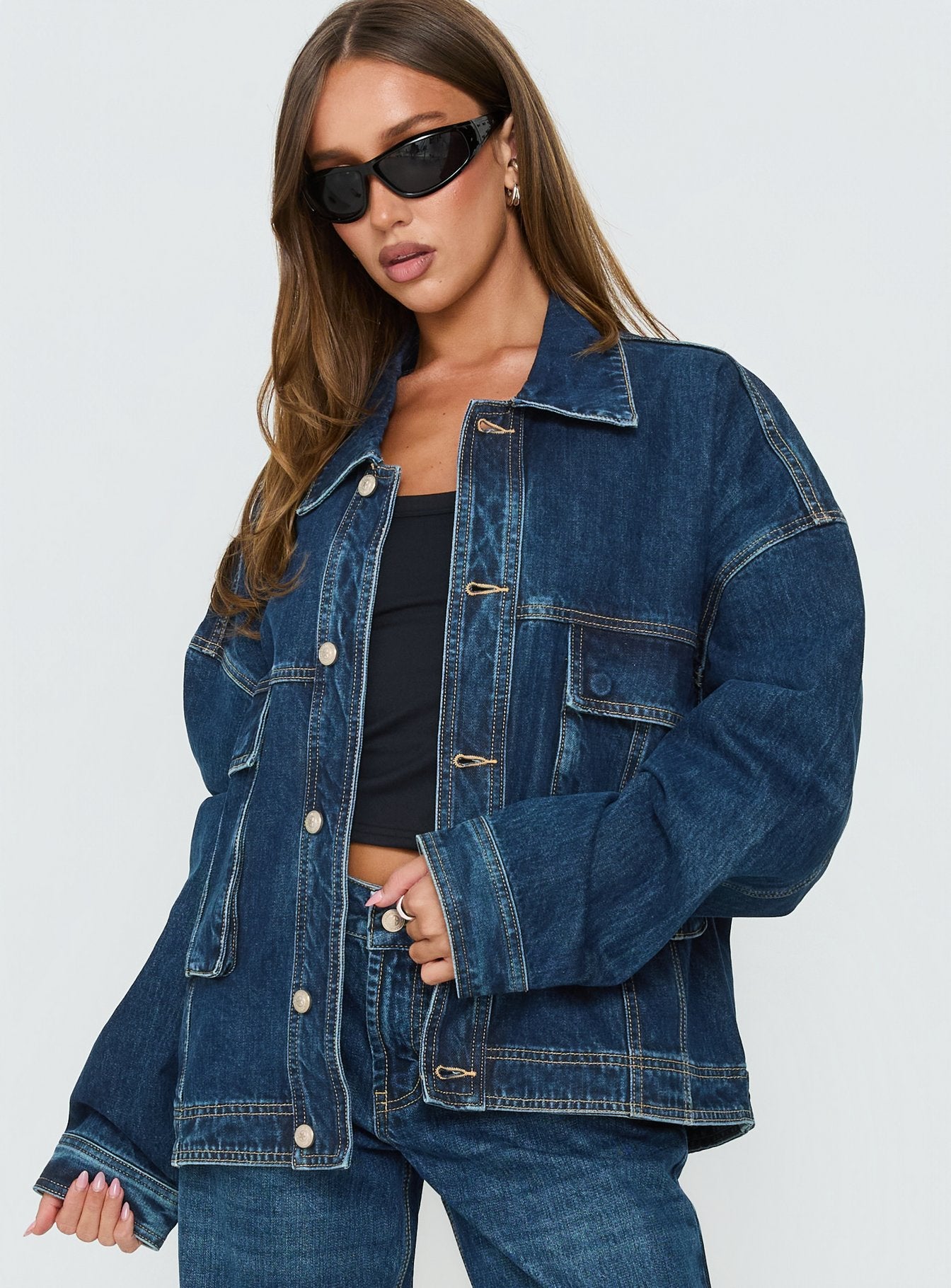 Kier Oversized Jacket Denim Dark Blue Wash | Princess Polly