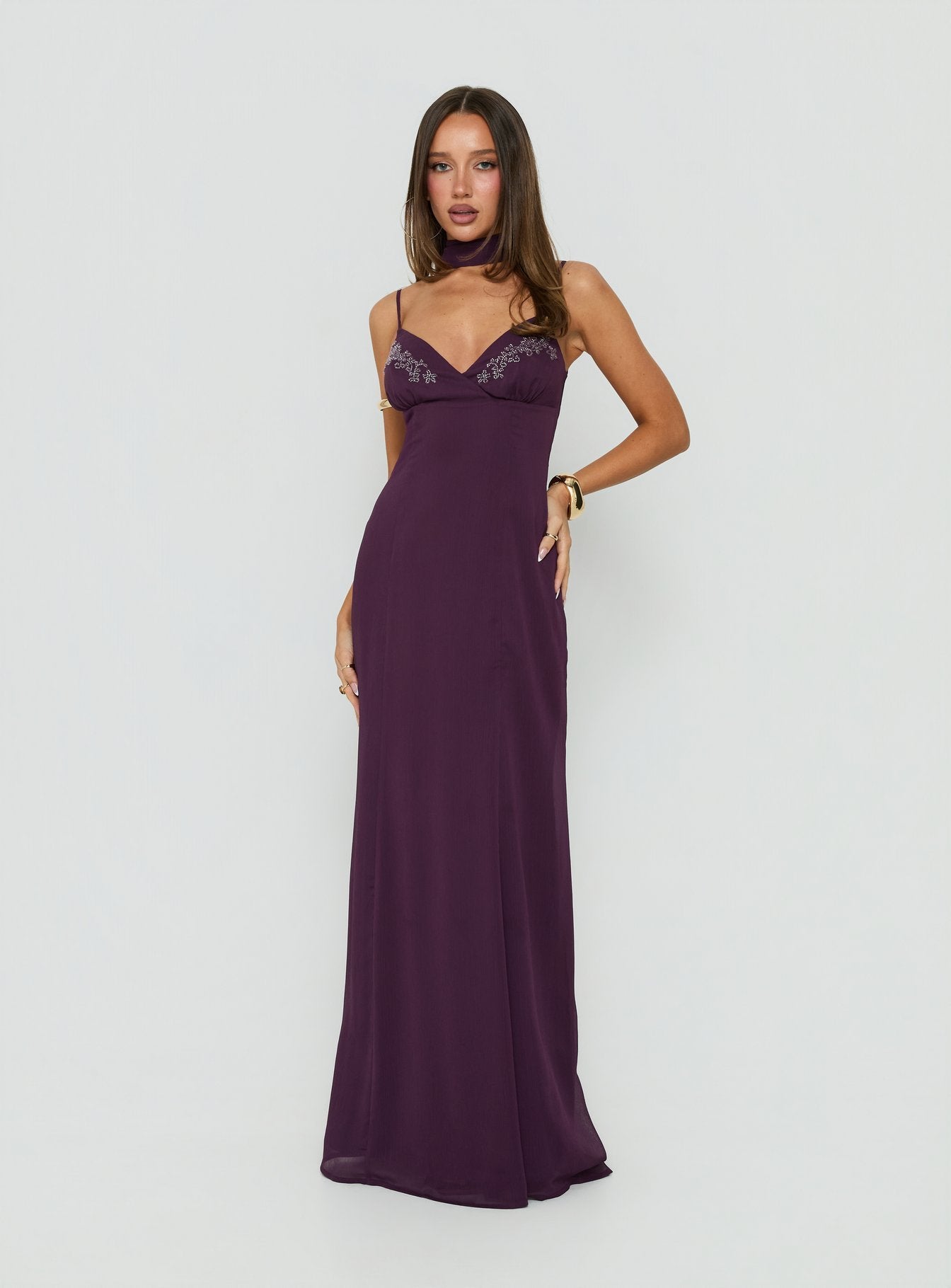 Jadira Scarf Maxi Dress Plum