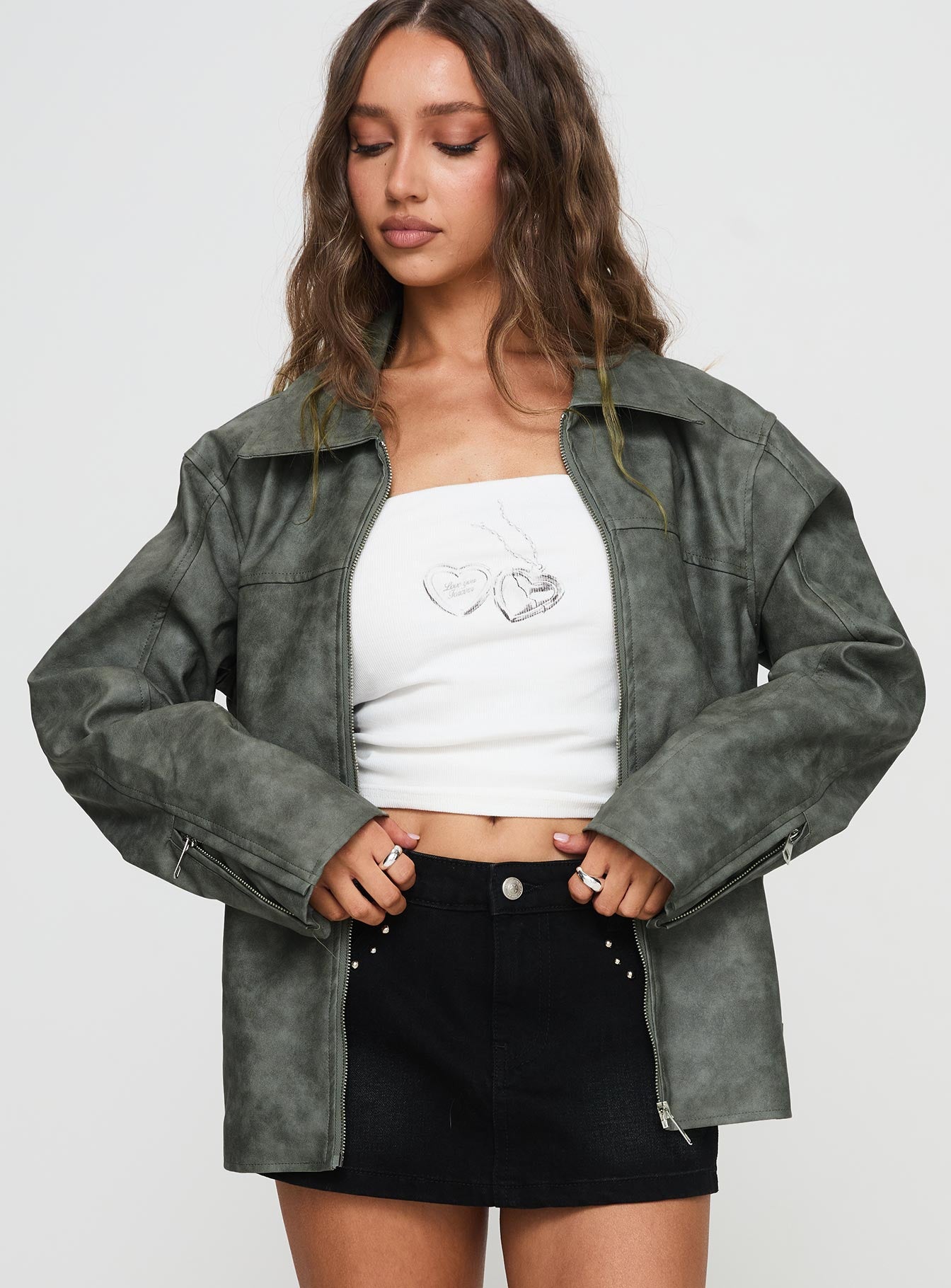 Kings Court Faux Leather Jacket Green