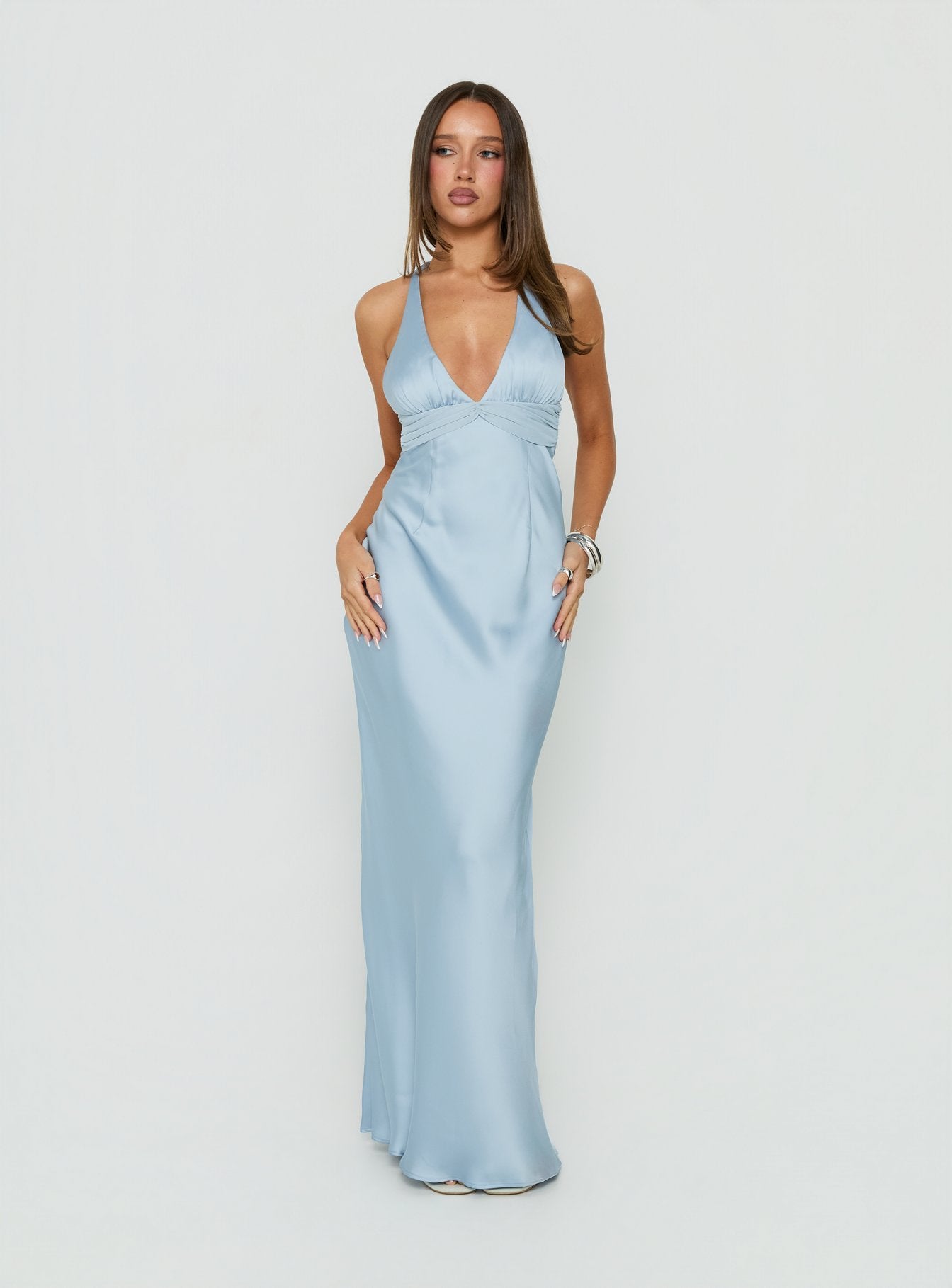 Odyssa Halter Maxi Dress Blue Slate | Princess Polly