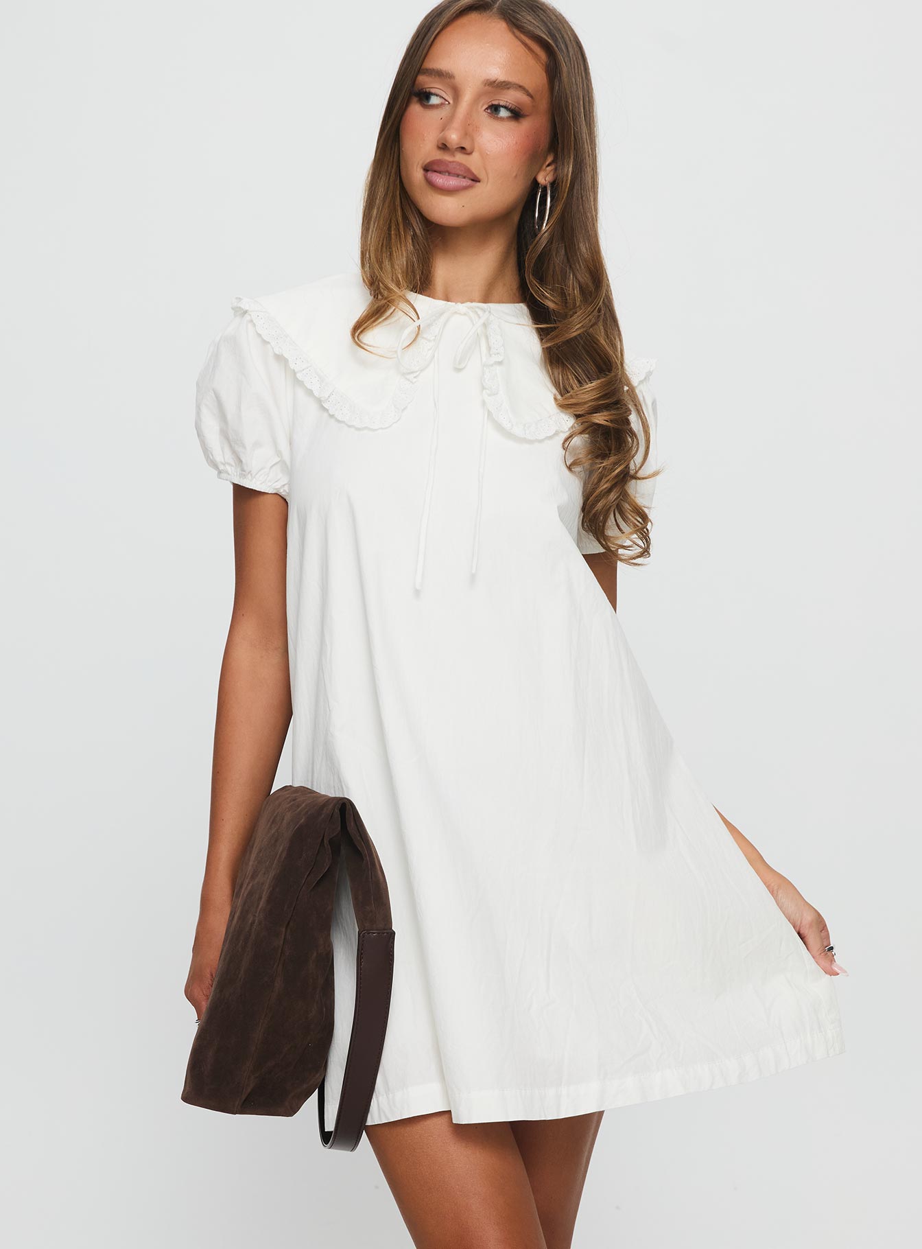 Roseprick Puff Sleeve Babydoll Dress White | Princess Polly Roseprick Puff Sleeve Babydoll Dress White | Princess Polly