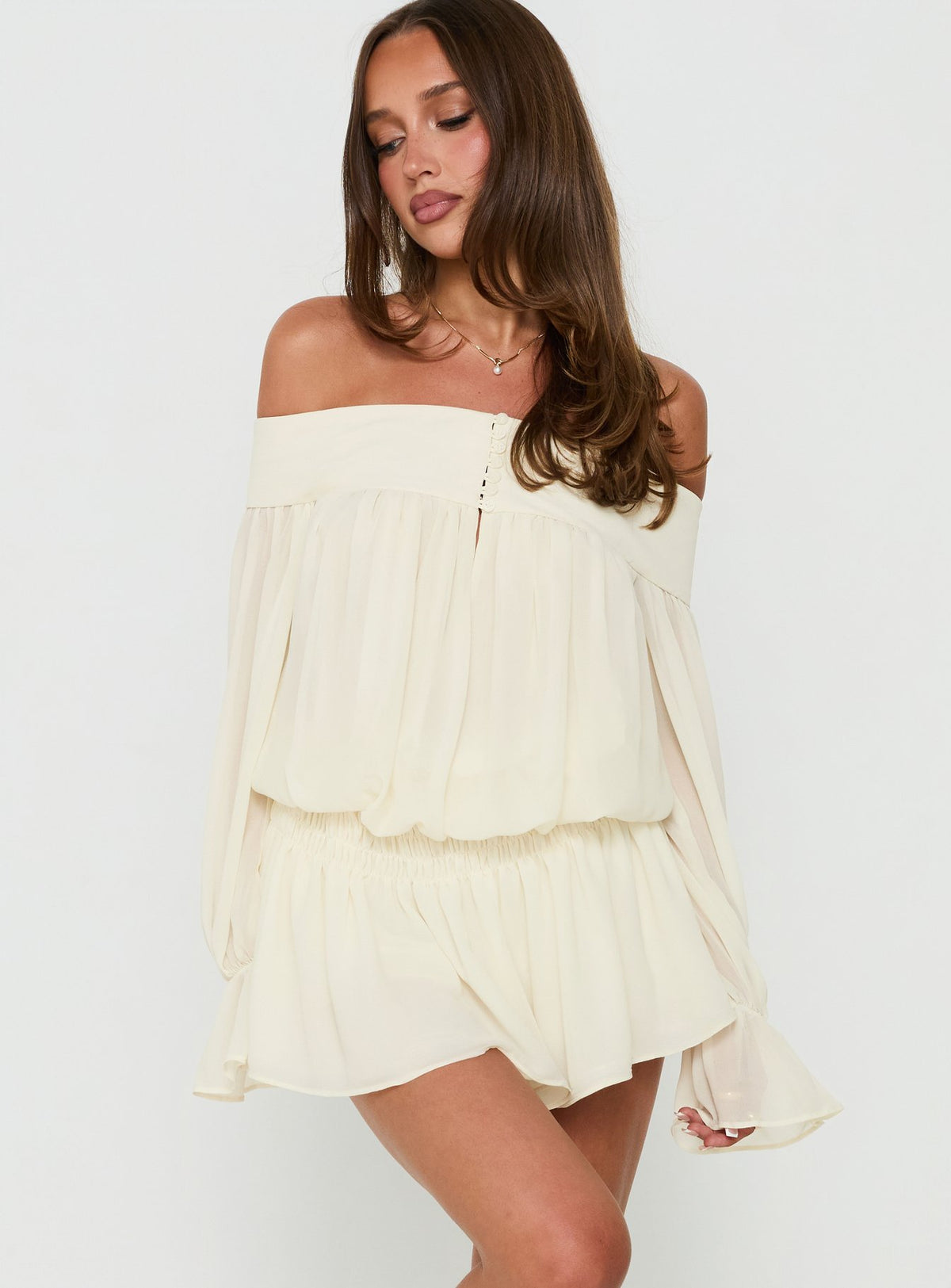 Annikah Off Shoulder Romper Cream