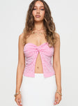 front view of model wearing Princess Polly Squeaky Strapless Top Pink Sleeveless Sweetheart 