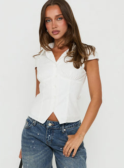 Kathi Collared Button Down Top White