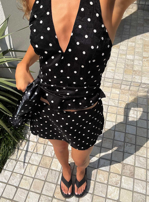 Beffanie Halter Wrap Set Black Polka Dot