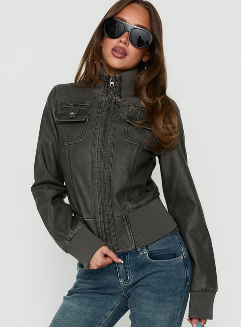Marykate Funnel Neck Fitted Jacket Washed Black