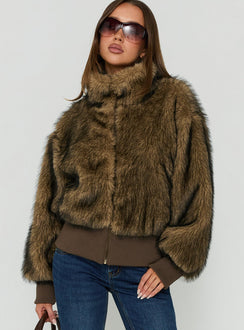 Luxia Faux Fur Funnel Neck Jacket Multi