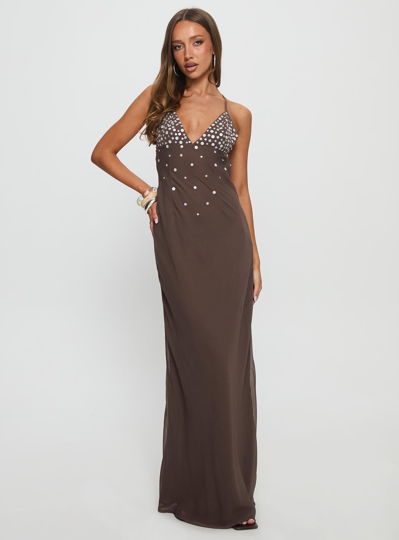Dannelle Sequin Maxi Dress Brown | Princess Polly Dannelle Sequin Maxi Dress Brown | Princess Polly