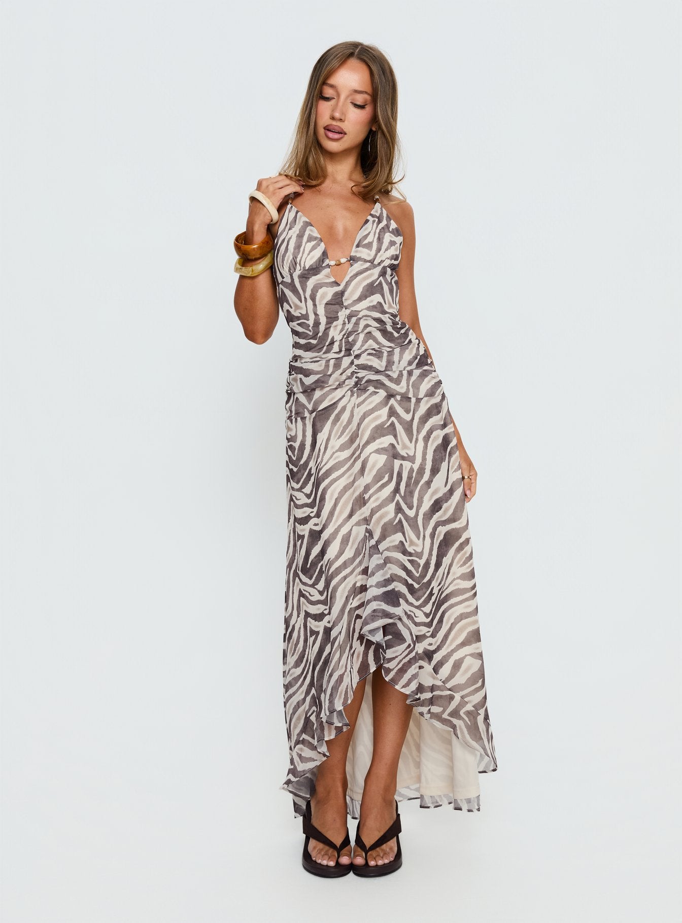 Roxine Asymmetrical Halter Maxi Dress | Animal Multi | Womens