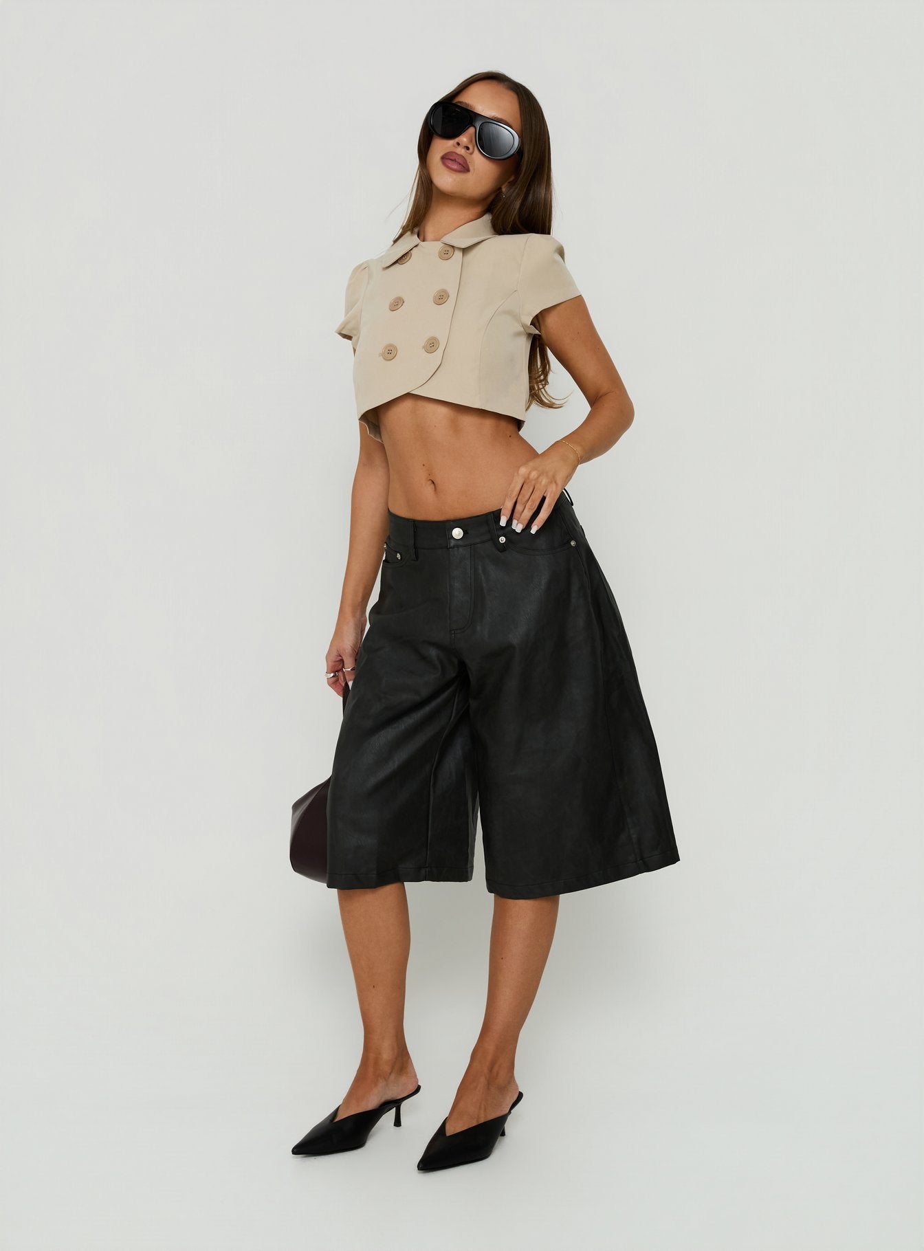 Spectator Faux Leather Longline Shorts Black | Princess Polly