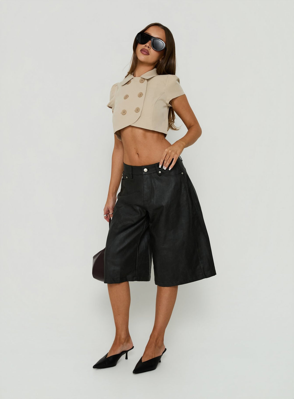 Spectator Faux Leather Longline Shorts Black