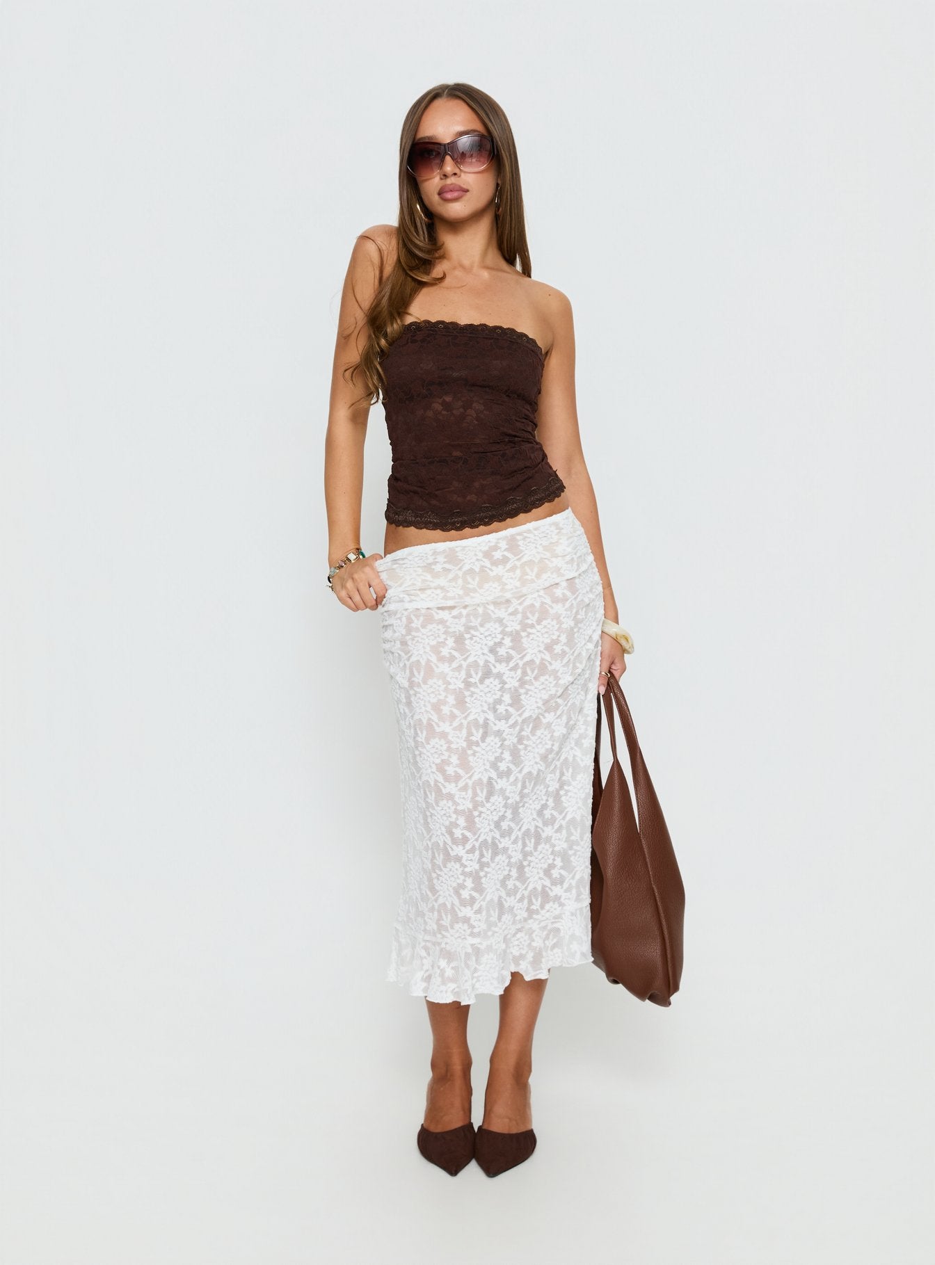 Toscani Lace Frill Midi Skirt White | Princess Polly
