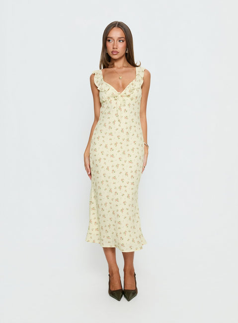 Leabelle Frill V Neck Maxi Dress Yellow Floral | Princess Polly Leabelle Frill V Neck Maxi Dress Yellow Floral | Princess Polly