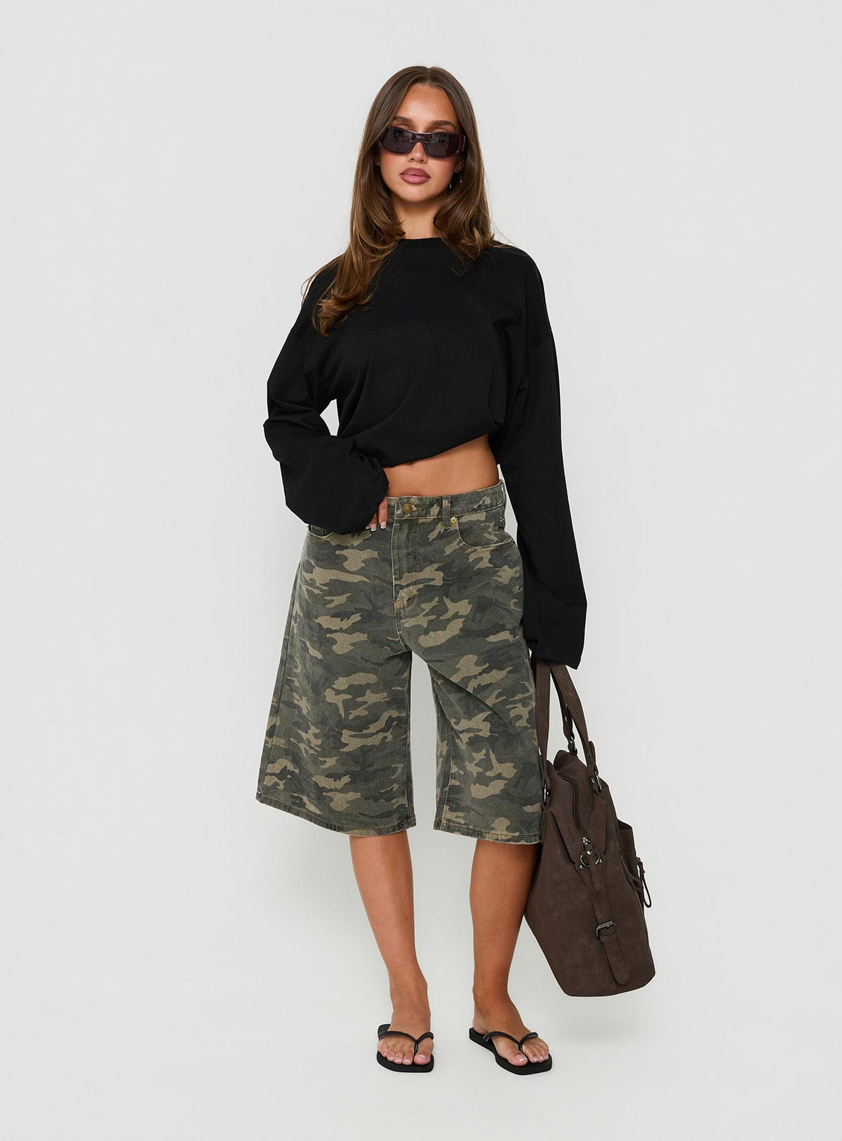 Tag Longline Denim Jorts Washed Camo