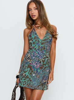Esmira Halter Mini Dress Green Multi