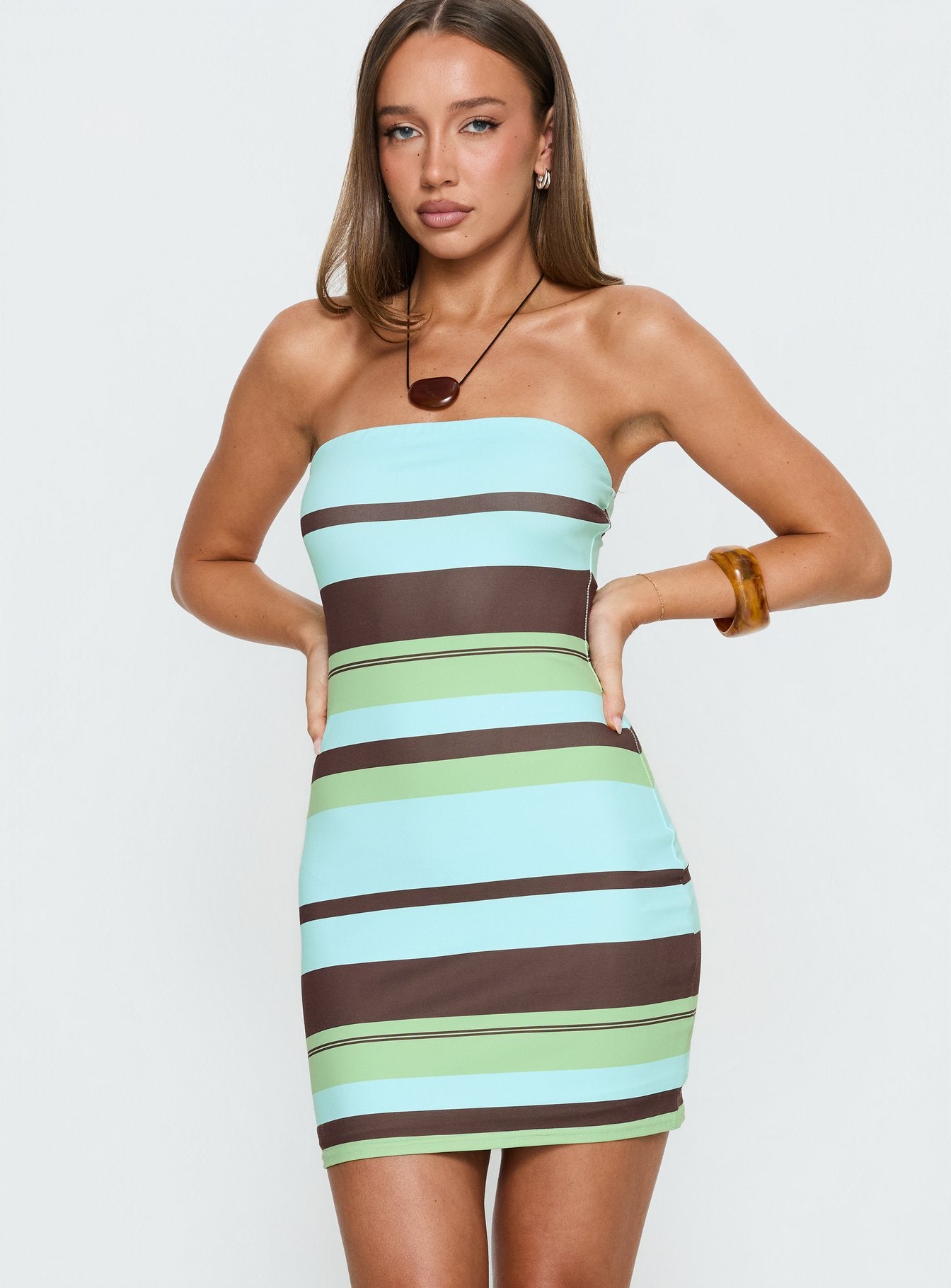green strapless mini dress Benetta Strapless Mini Dress | Green Stripe | Womens