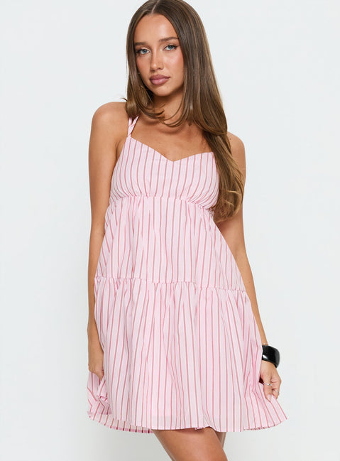 princess polly paris mini dress pink Daphney Plunge Mini Dress Pink Stripe
