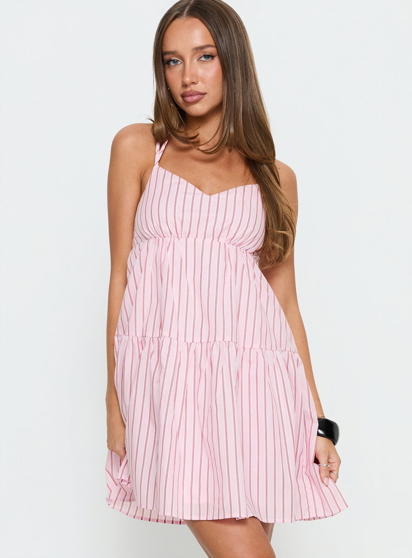Elisabef Halter Mini Dress Pink Stripe