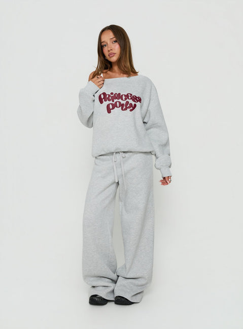 Aaleah Off Shoulder Fleece Jumper Grey
