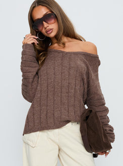 front view of model wearing Princess Polly Main Thing Knit Sweater Mocha 