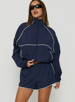 Shayyla Mid Rise Elasticated Waist Shorts Navy / White