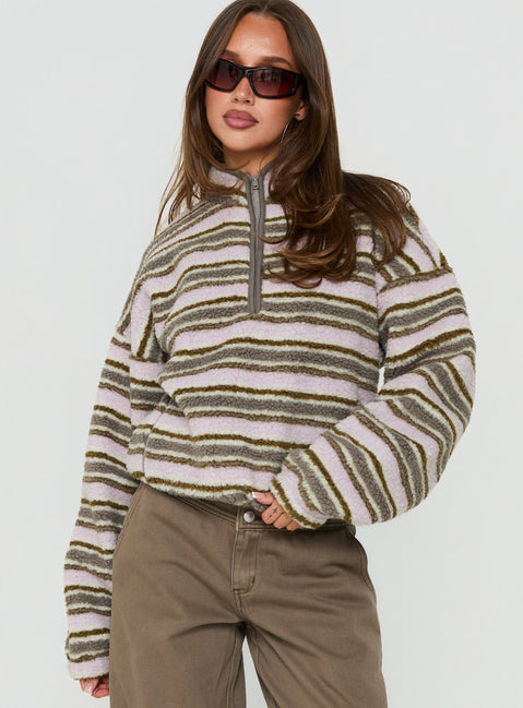 Quinee Polar Fleece Jumper Pink Multi
