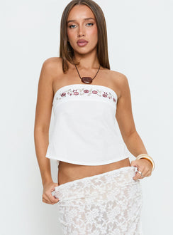 Ahera Floral Detail Strapless Top White