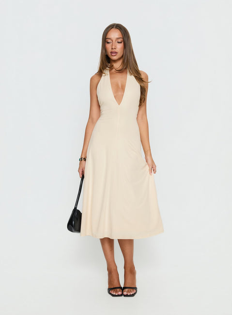 Morganne Halter Plunge Midi Dress Butter | Princess Polly Morganne Halter Plunge Midi Dress Butter | Princess Polly