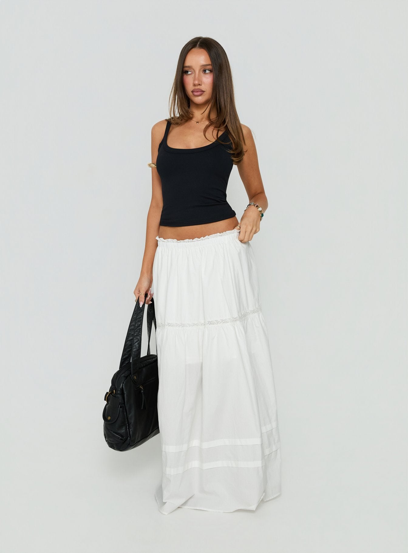 Meanna Tiered Maxi Skirt White