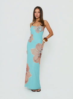 Kamina Beaded Halter Maxi Dress Turquoise