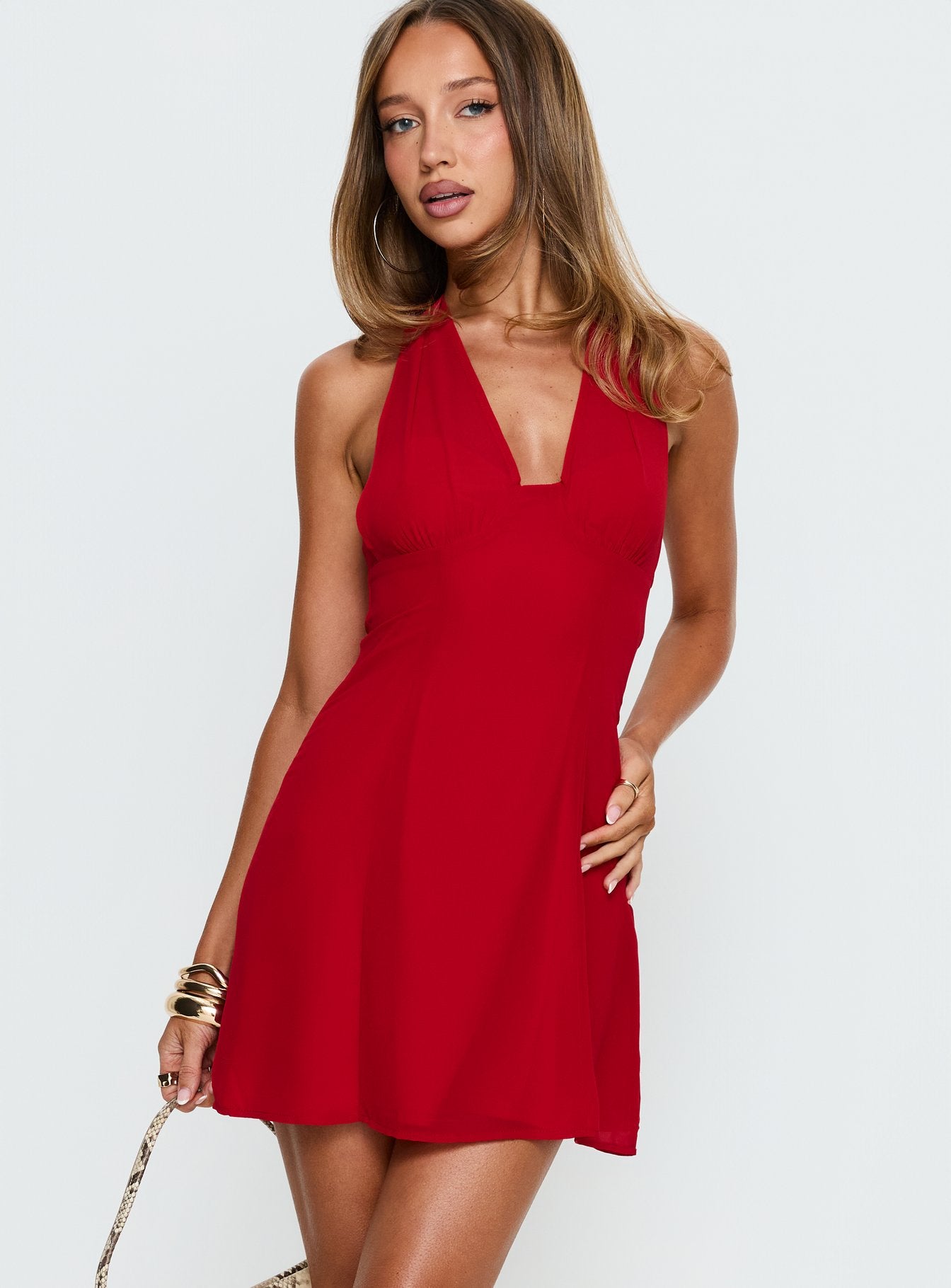 Oneida Halter Mini Dress | Red | Womens | Princess Polly