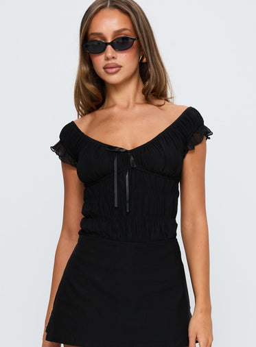 Ahead Of Myself Off Shoulder Bodysuit Black
