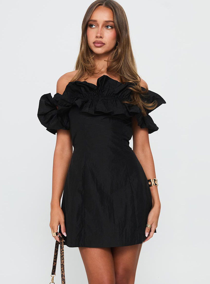 Rozetta Frill Neck Mini Dress | Black | Womens | Princess Polly Rozetta Frill Neck Mini Dress | Black | Womens | Princess Polly