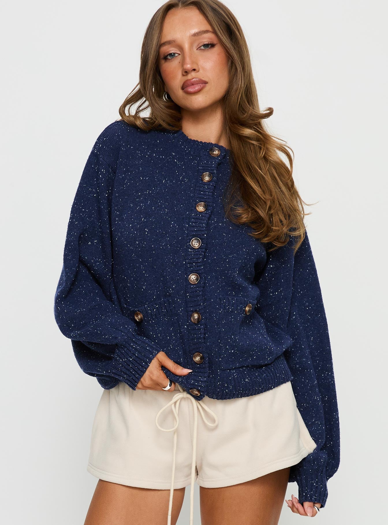 Dorah Boxy Cardigan Navy Blue | Princess Polly