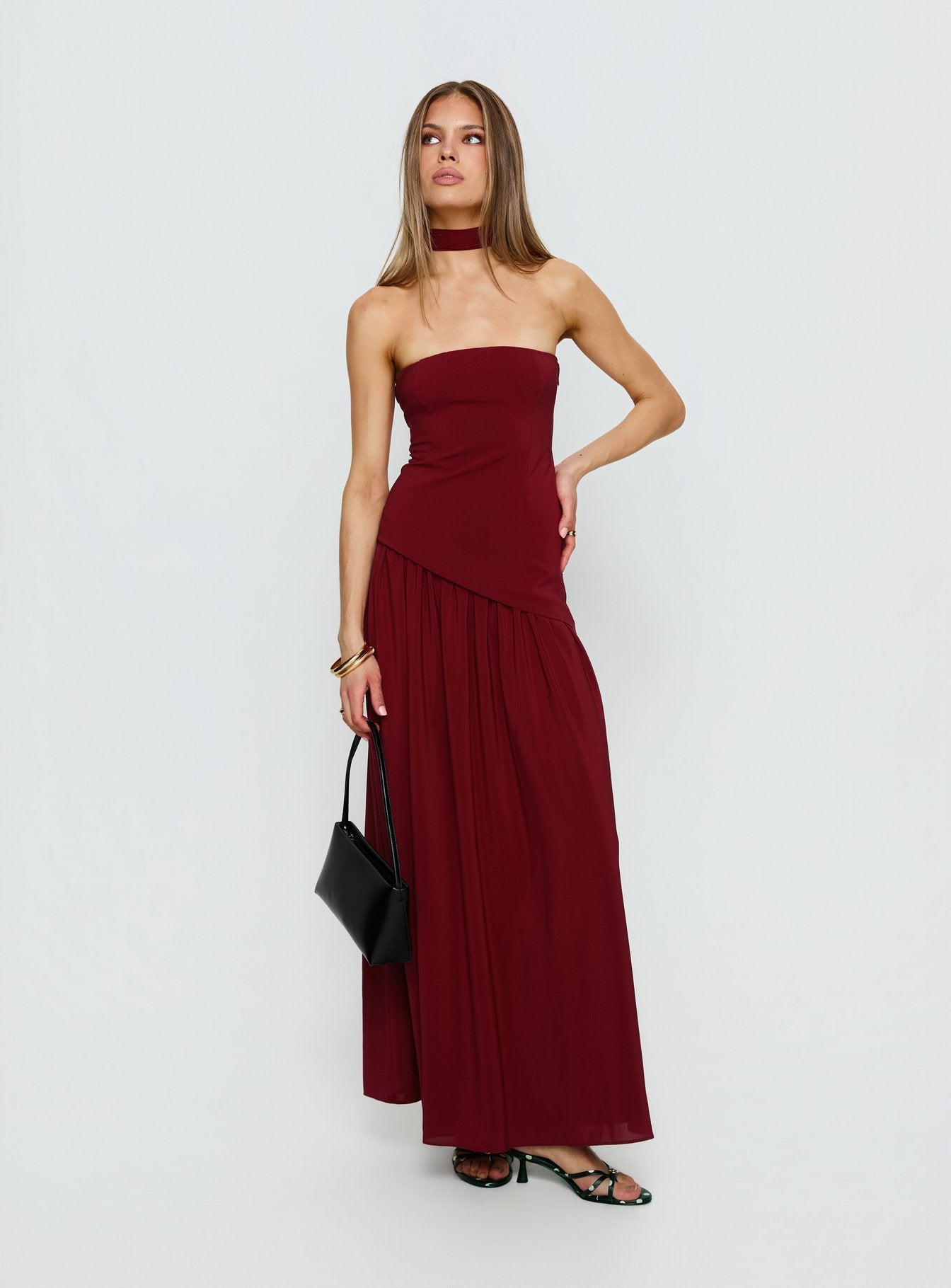 Odela Strapless Drop Waist Maxi Dress Cherry